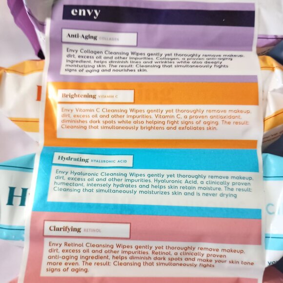 Envy Anti-Aging Makeup Remover Wipes 4 Pack Skincare Cleansing Towelettes NEW - Picture 5 of 7